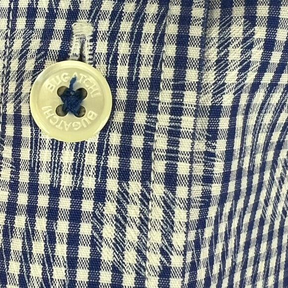 Bugatchi Uomo Shirt Men's L Blue Check Button Up Collared Long Sleeve Shaped Fit - Picture 3 of 9